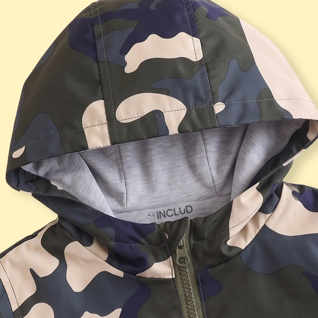 Boys Green Camouflage Print Hooded Zip-up Jacket Coats & Jackets