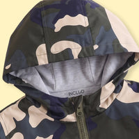Boys Green Camouflage Print Hooded Zip-up Jacket Coats & Jackets