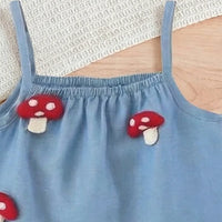 Girls Blue Mushroom Applique Peplum Top With Shorts Set Sets