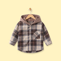 Boys Brown Checked Long Sleeve Hooded Shirt Shirts Brown 1-2 Y
