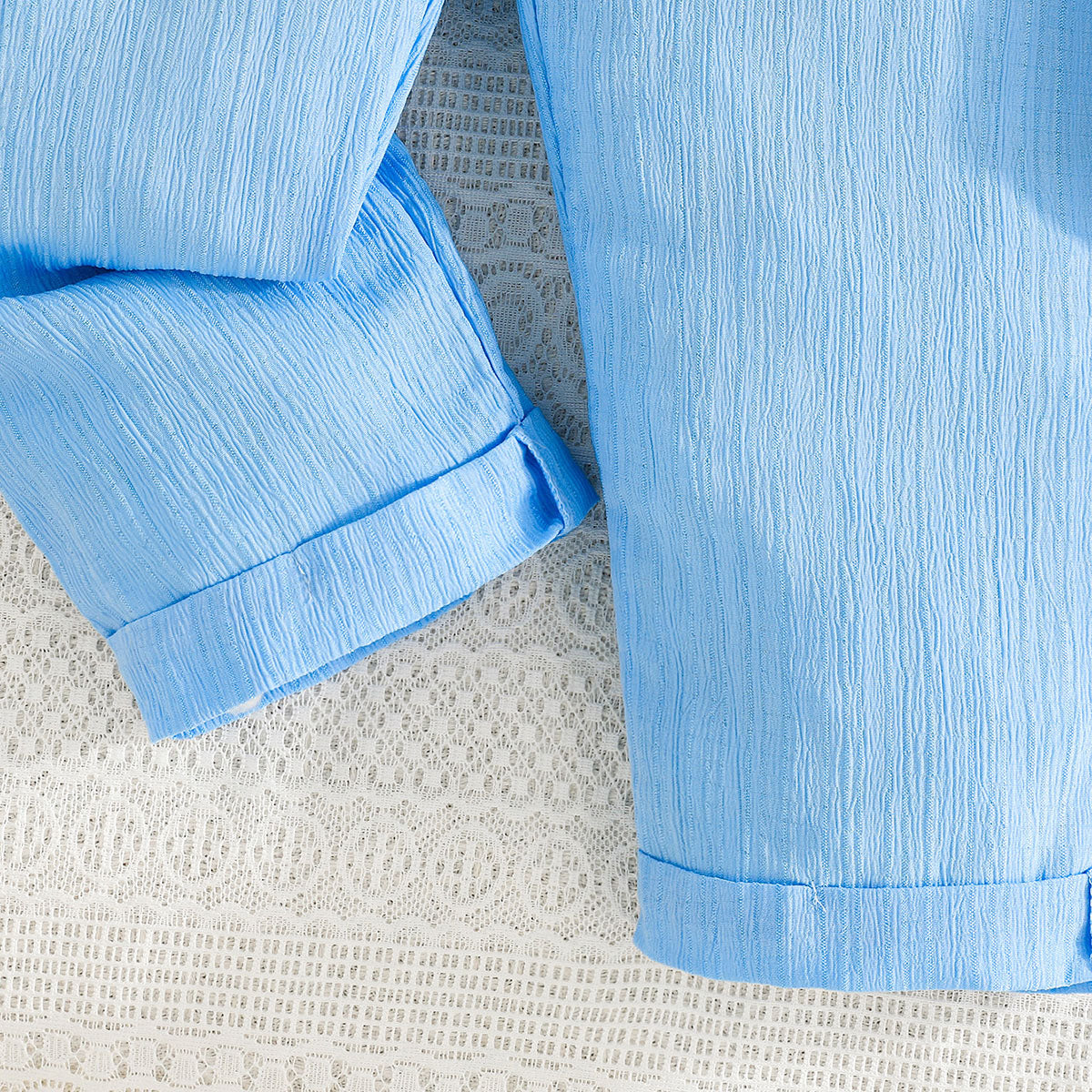 Girls Light Blue Textured Flutter Sleeves Overall Jumpsuit With Sling Bag Jumpsuits