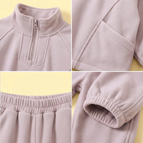 Girls Pink Half-Zipper Sweatshirt & Joggers Co-ord Sets Sets