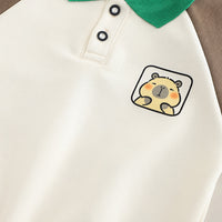 Boys Brown Capybara Printed Polo Neck Sweatshirt With Pant Set 2 pc. Sets