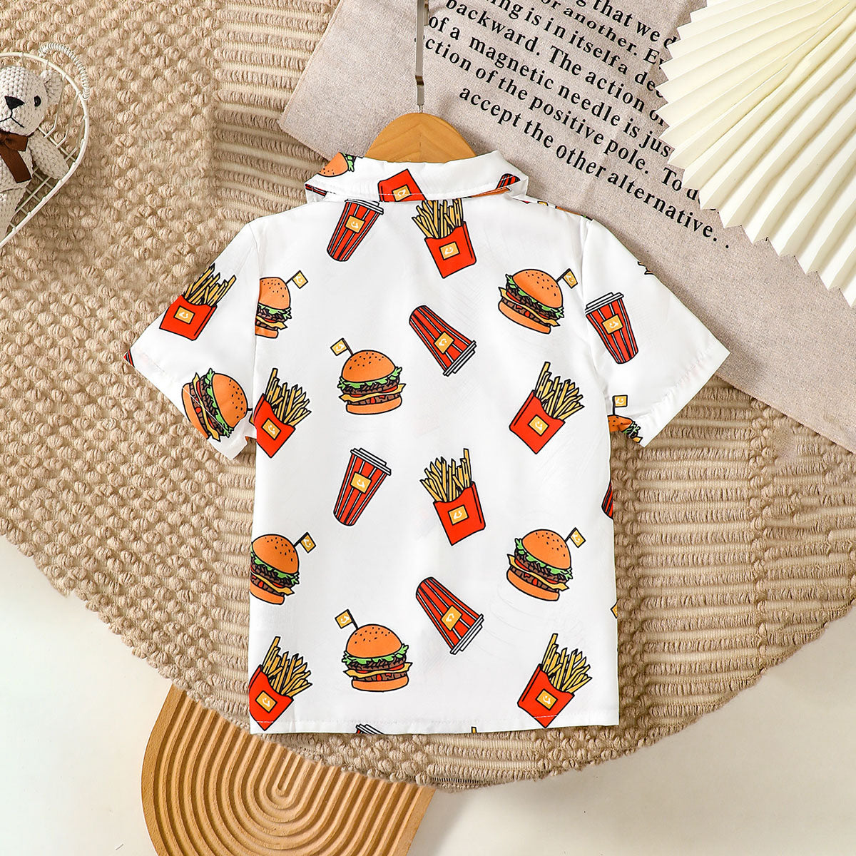 Boys White Graphic Burger Printed Short Sleeves Shirt Shirts