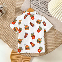 Boys White Graphic Burger Printed Short Sleeves Shirt Shirts