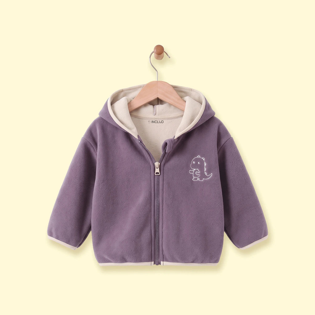 Boys Purple Dinosaur Embroidered Hooded Jacket Coats & Jackets Purple 1-2 Y