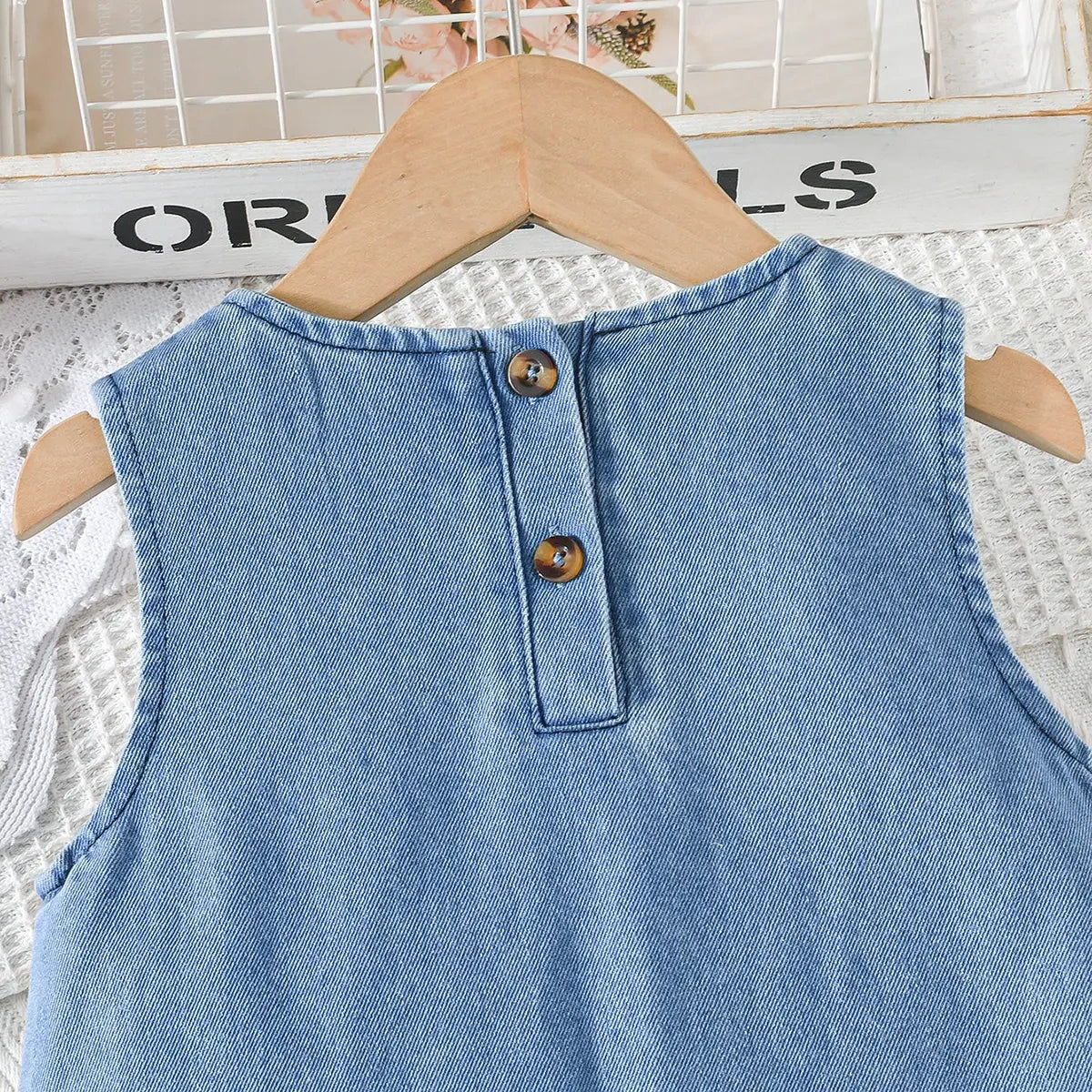 Girls Blue Bow Applique A-line Denim Dress Casual Dresses