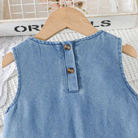 Girls Blue Bow Applique A-line Denim Dress Casual Dresses