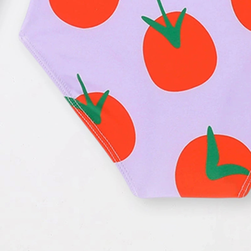 Girls Purple Tomato Print Swimwear Bodysuit Beachwear
