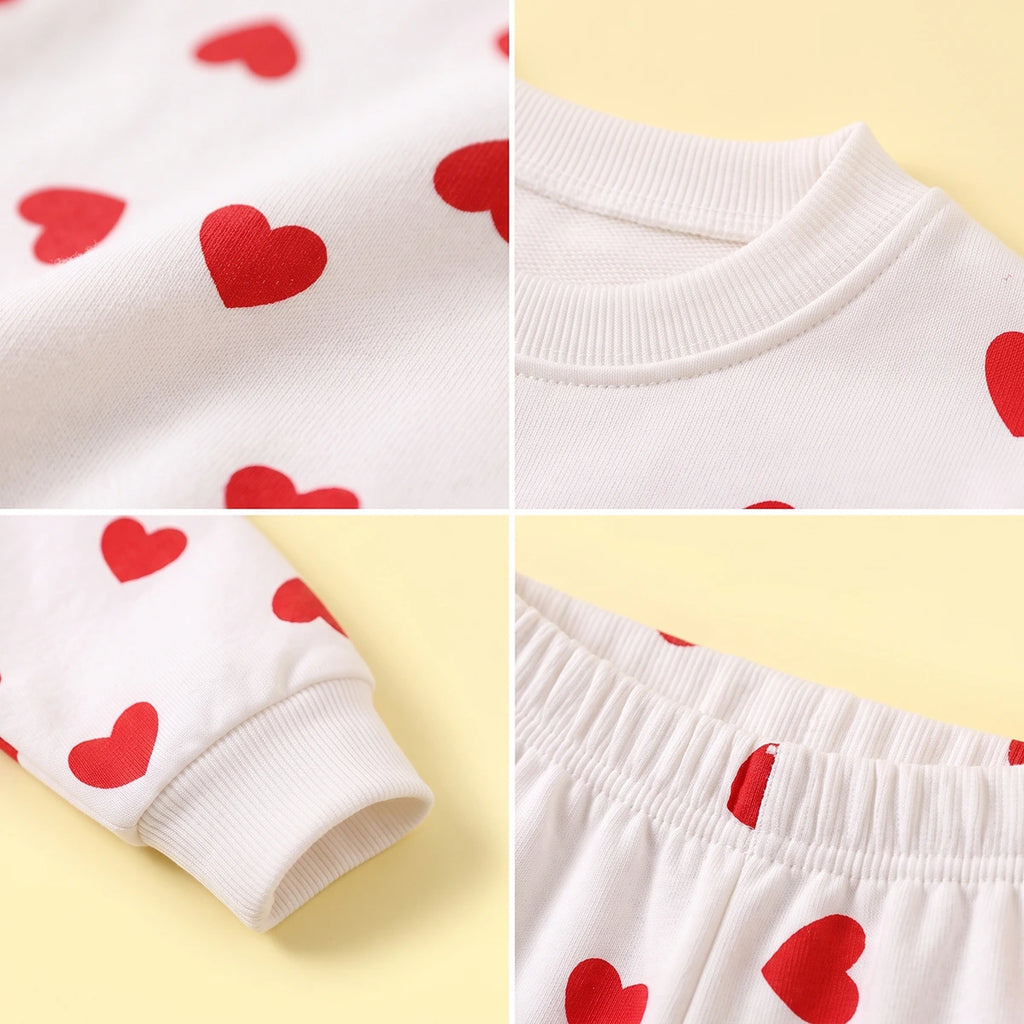 Girls White Heart Printed Sweatshirt & Pants Co-ord Sets Sets