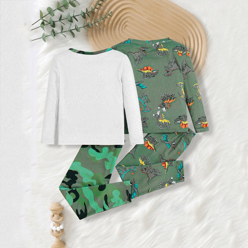 Boys Green Dinosaur Graphic T-shirt With Pajamas Set ( Pack of 2 ) Sets
