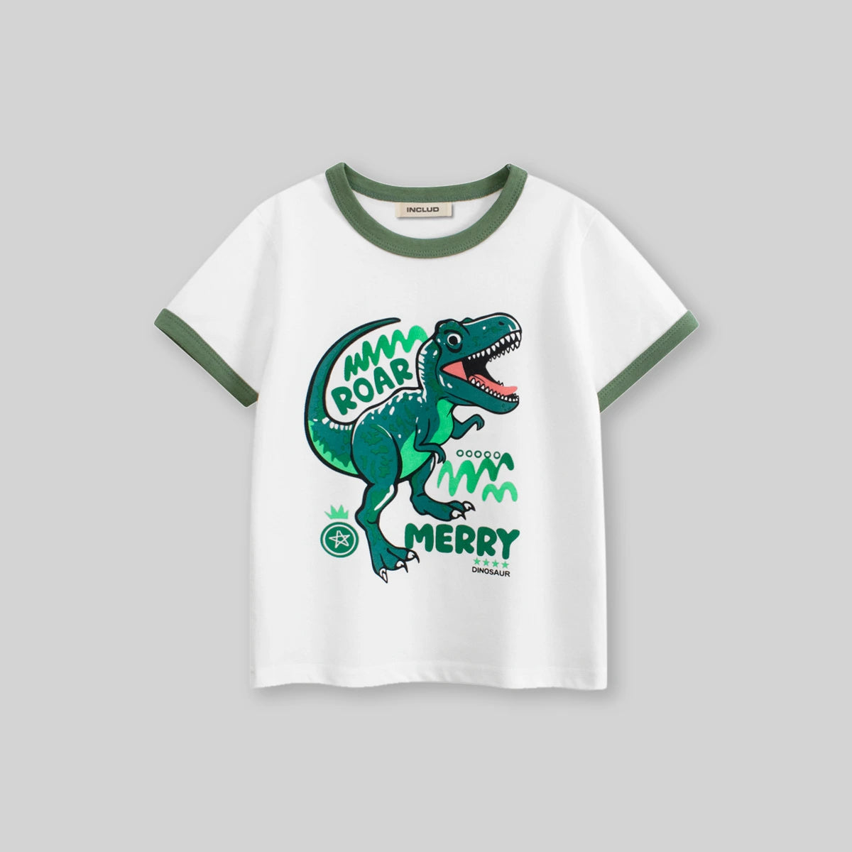 Boys Off White Dinosaur Cartoon Printed T-Shirt Tshirts
