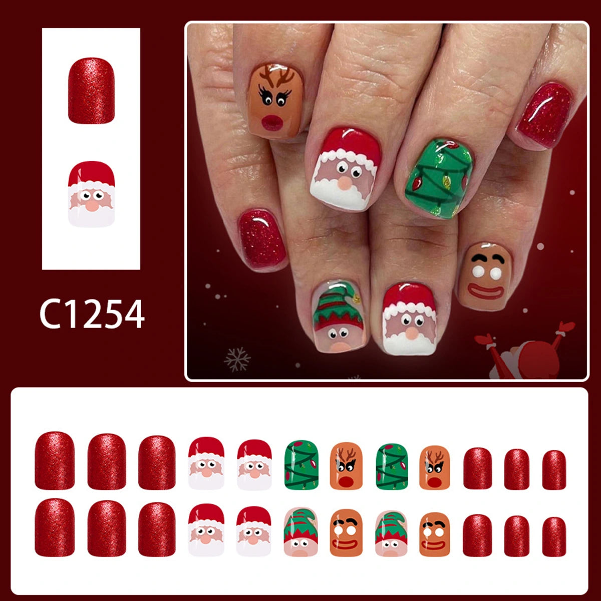 Girls Multicolor Christmas Press-On Nail Art Kit Trending Accessories