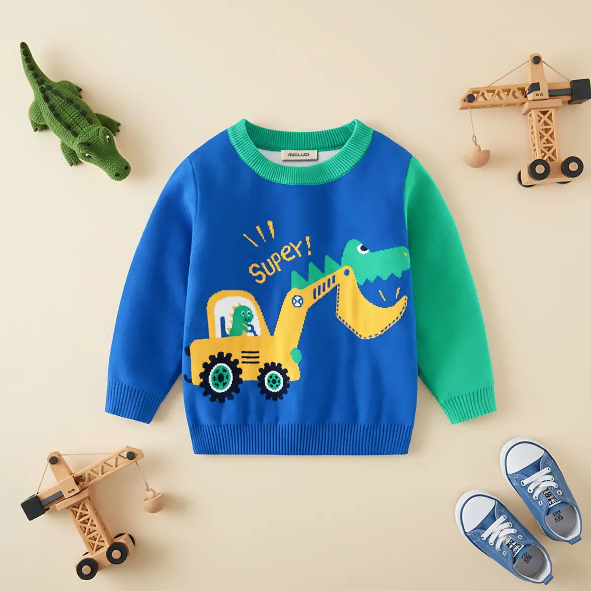 Boys Blue Long Sleeve Excavator Jacquard Sweater Sweaters & Cardigans Blue 2-3 Y