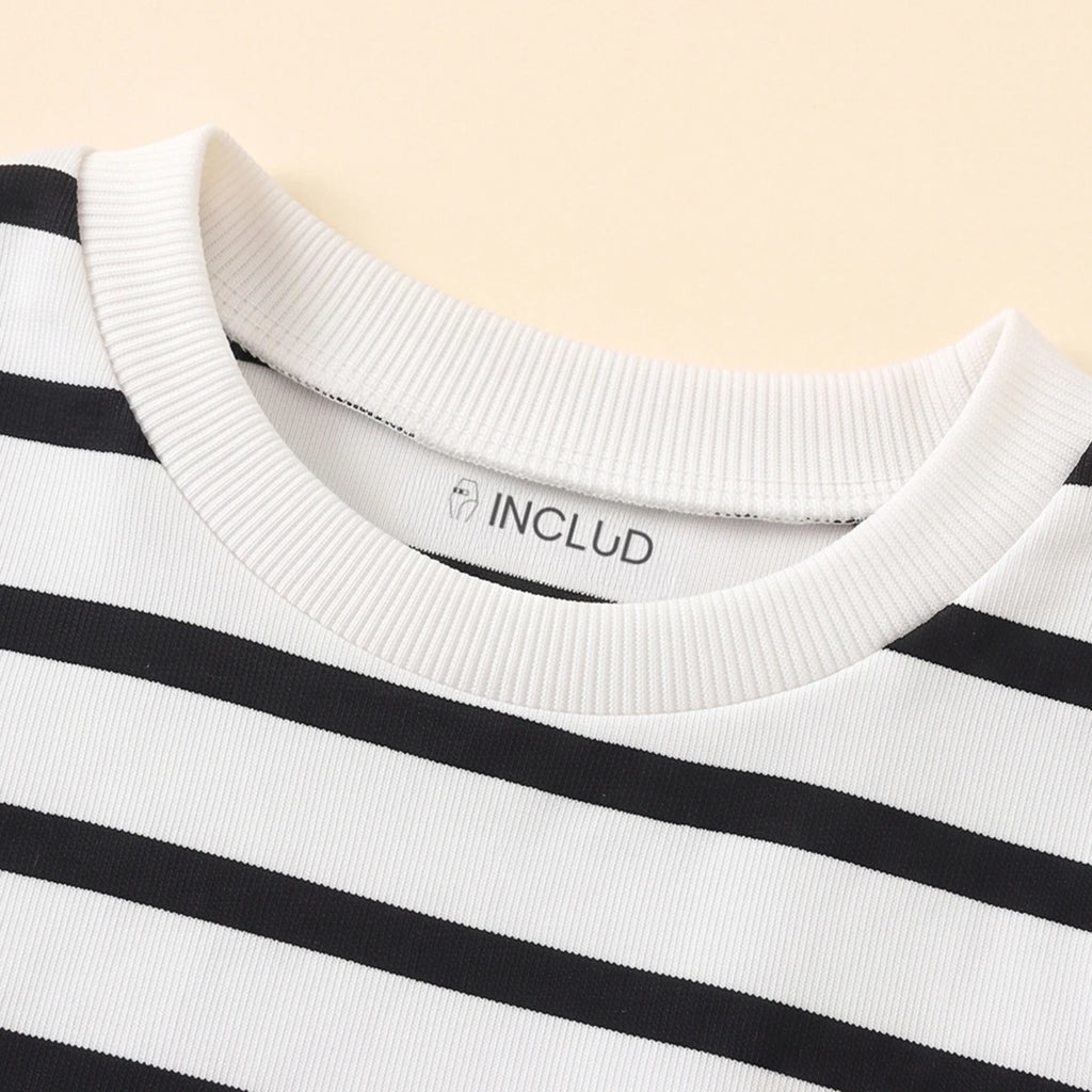 Girls Black Striped Long Sleeve Fit & Flare Dress Casual Dresses