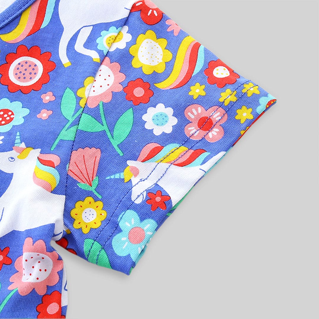 Girls Short Sleeve Unicorn Printed Dress Casual Dresses   