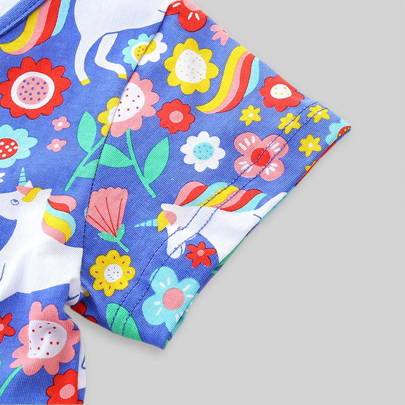 Girls Short Sleeve Unicorn Printed Dress Casual Dresses   
