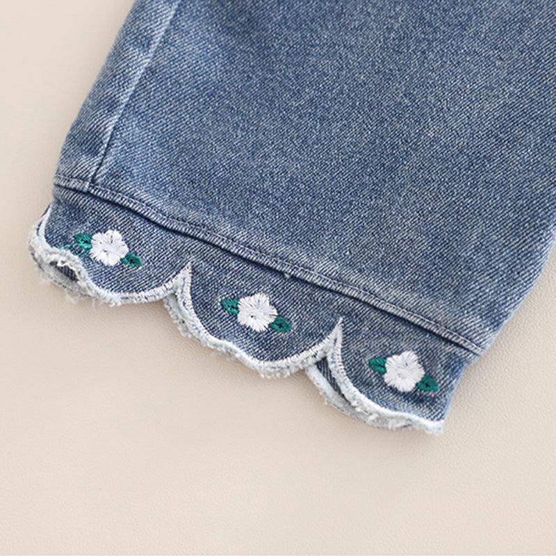 Girls Blue Solid Denim Tunic With T-Shirt & Denim Pants Set 2 pc. Sets