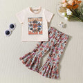 Girls Short Sleeve Floral Print T-Shirt With Printed Pants Set Sets Multicolor 1-2 Y 