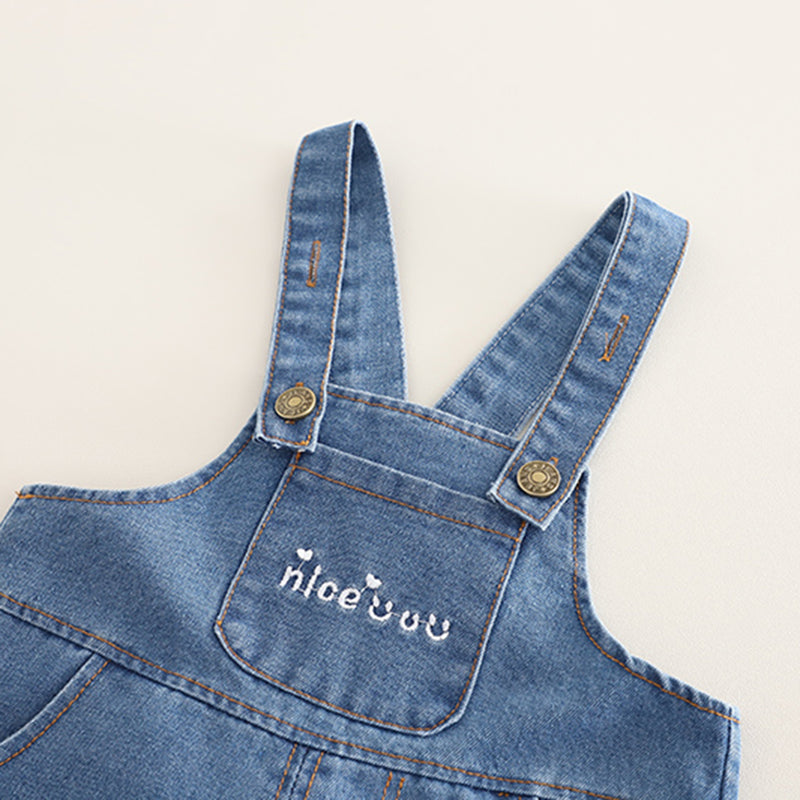 Boys Green Typographic Printed Short Sleeves Shirt With Denim Dungaree Set 2 pc. Sets