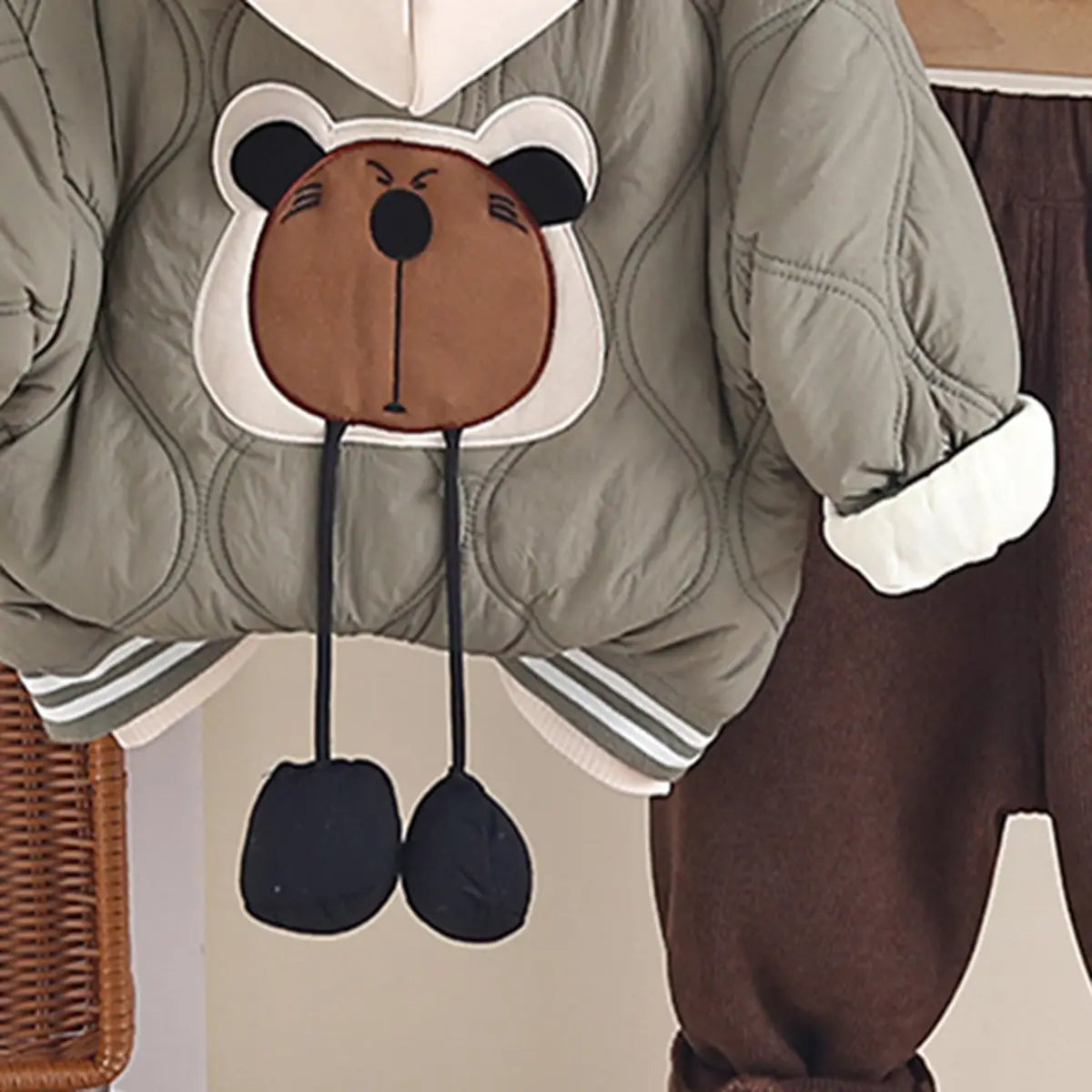 Boys Green Long Sleeve Hooded Quilted Jacket With T-Shirt & Jogger Sets Sets