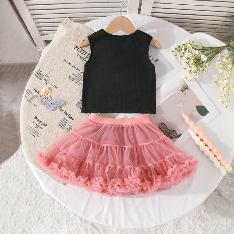 Girls 3D Flowers Applique Top With Peach Tiered Tulle Skirts Set Sets