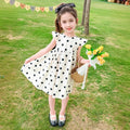 Girls White Polka Dot Print Flutter Sleeve Dress With Bow Casual Dresses White 1-2 Y