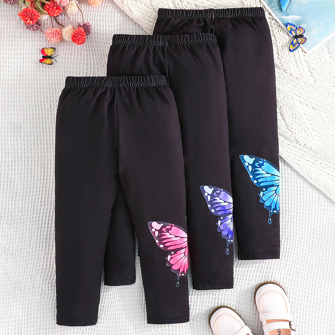 Girls Black Butterfly Print Leggings Multipack Set - Pack of 3 Leggings & Tights