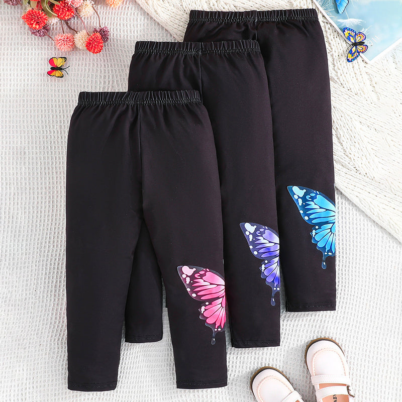 Girls Black Butterfly Print Leggings Multipack Set - Pack of 3 Leggings & Tights
