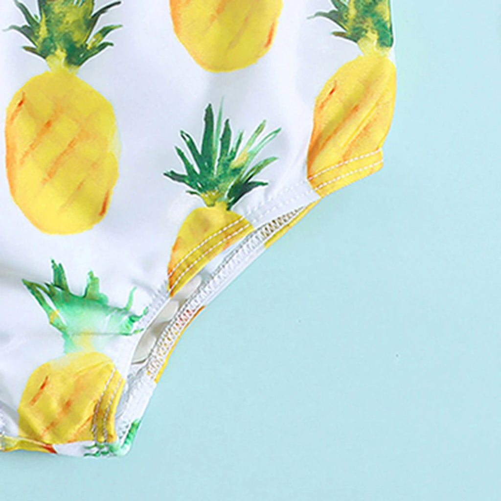 Girls Green Halter Top With Pineapples Print Briefs & Headband Swimwear Sets Sets