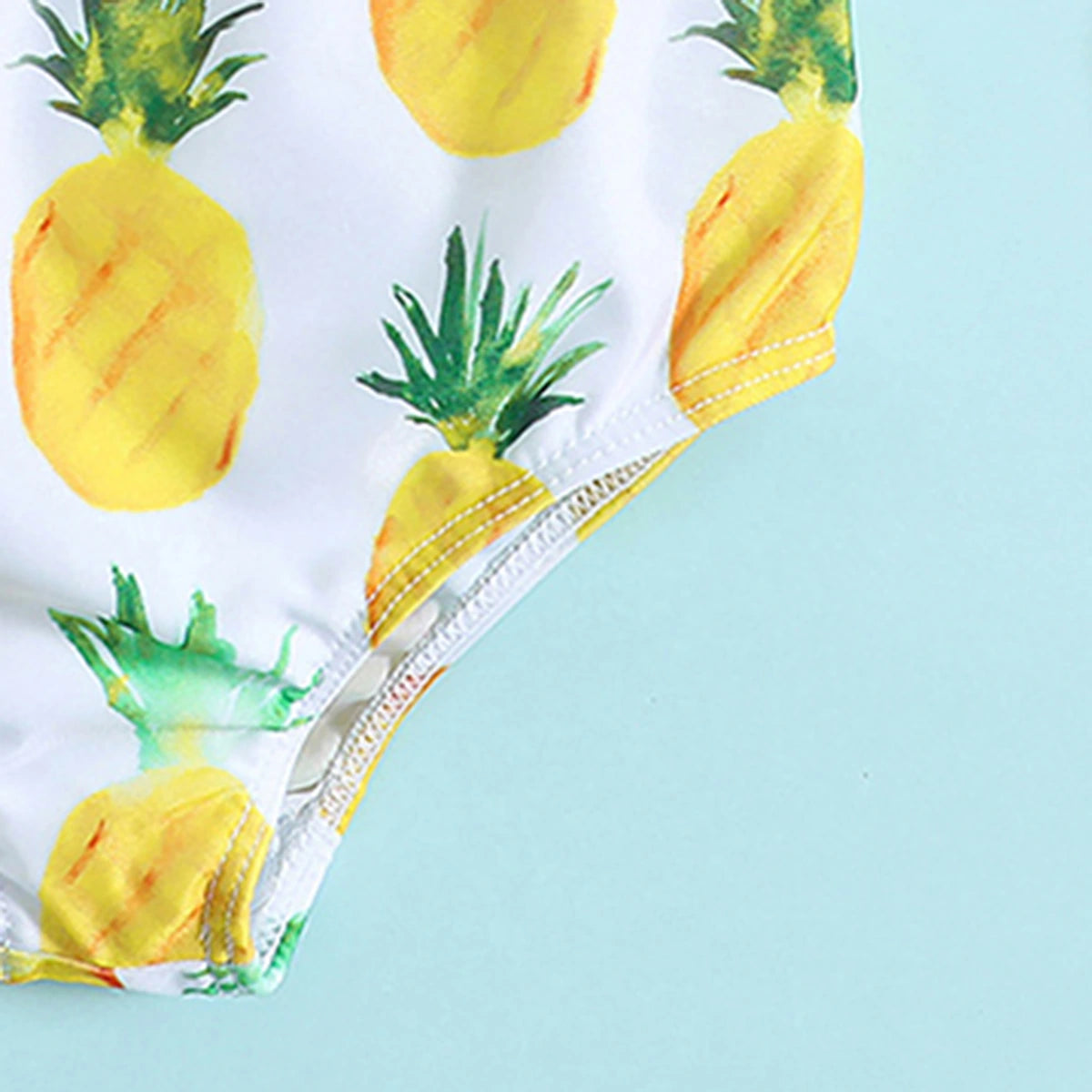 Girls Green Halter Top With Pineapples Print Briefs & Headband Swimwear Sets Sets