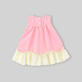 Girls Pink Floral Applique Ruffle Hem A-Line Dress Casual Dresses