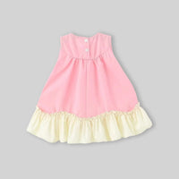 Girls Pink Floral Applique Ruffle Hem A-Line Dress Casual Dresses