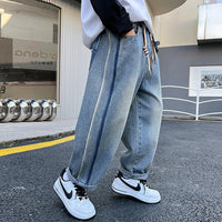 Boys Light Blue Striped Baggy Fit Denim Jeans Pants