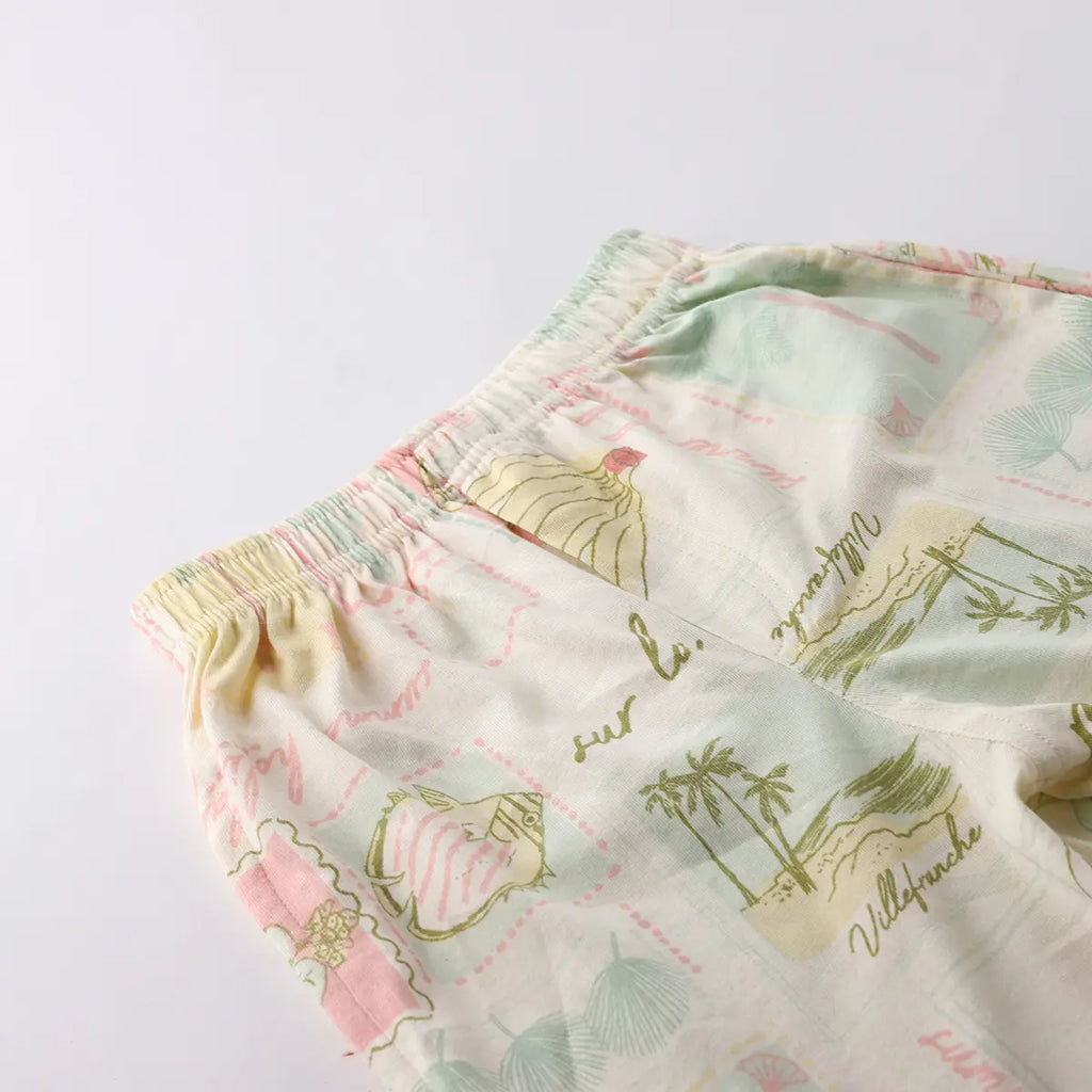 Boys Off White Tropical Printed Short Sleeves Shirt With Printed Shorts Sets Sets