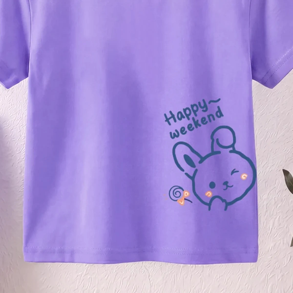Girls Purple Short Sleeve Happy Weekend Typography Print T-Shirt Tshirts