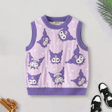 Girls Purple Self-Design Jacquard Sweater Vest