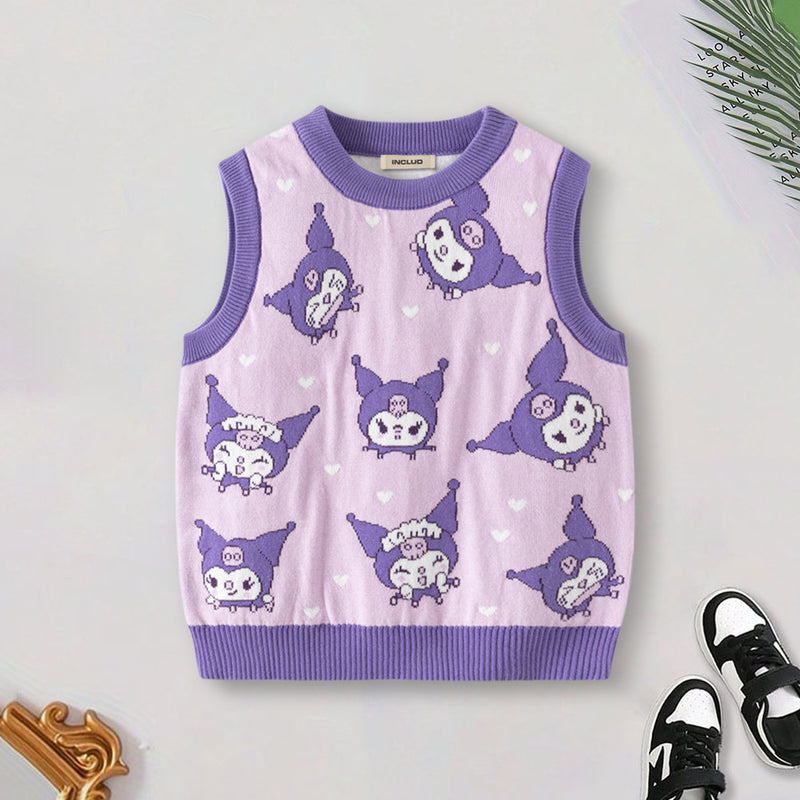 Girls Purple Self-Design Jacquard Sweater Vest Sweaters & Cardigans Purple 2-3 Y