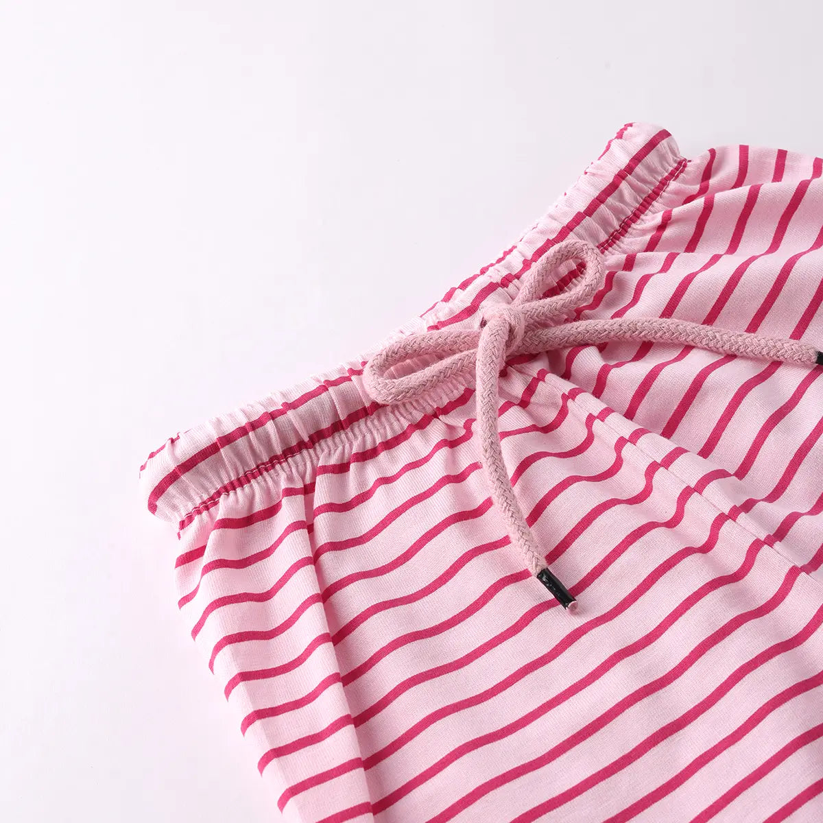Girls Light Pink Graphic Short Sleeves Top With Drawstring Shorts Sets Sets