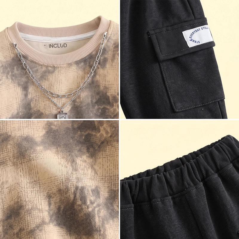 Boys Grey Tie & Dye Raglan Sleeve Sweatshirt With Joggers Sets 2 pc. Sets