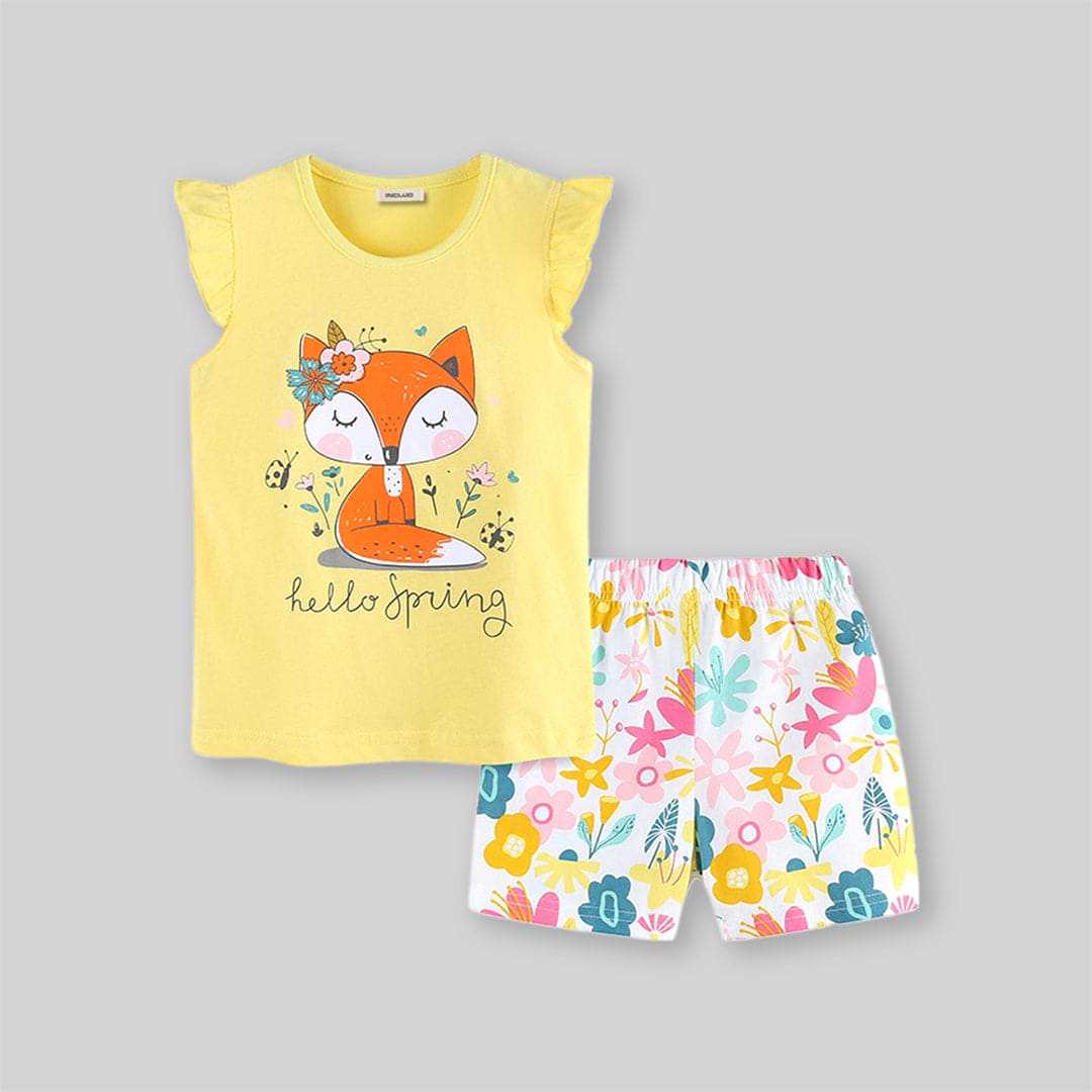 Girls Graphic Print T-Shirt With Shorts Set Sets   