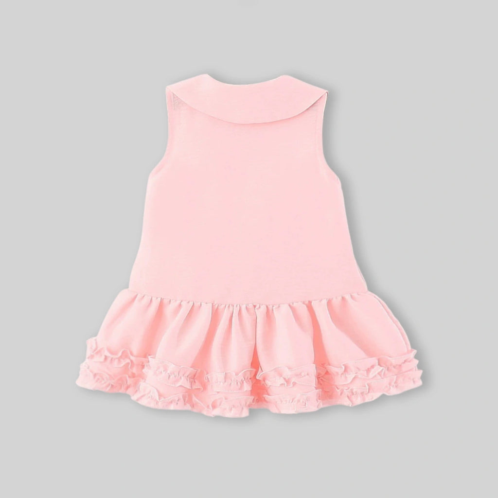 Girls Pink Peter Pan Collar Drop-Waist Dress With Bow Details Casual Dresses