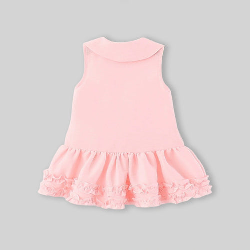 Girls Pink Peter Pan Collar Drop-Waist Dress With Bow Details Casual Dresses