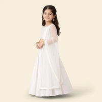 Girls White Lehenga Choli Set with Dupatta, Traditional Indian Ethnic Wear Ethnicwear Girls