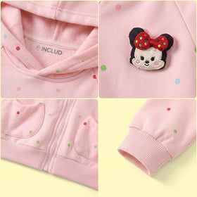 Girls Light Pink Polka Dot Print Long Sleeve Hooded Jacket Coats & Jackets