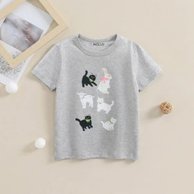 Girls Light Grey Animal Print Short Sleeve T-Shirt Tshirts Light Grey 1-2 Y