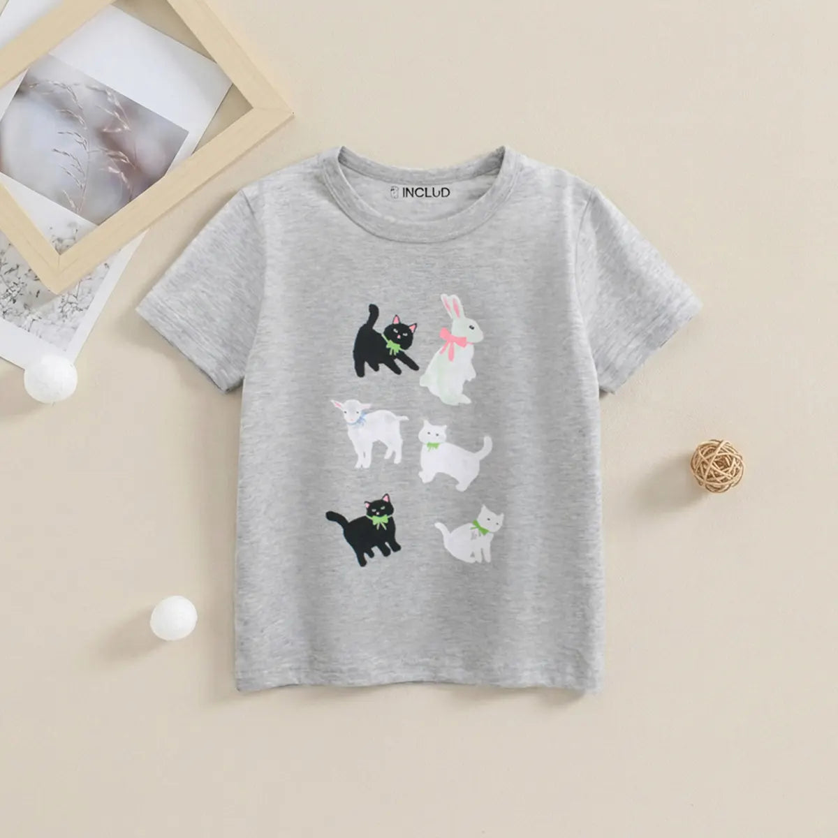 Girls Light Grey Animal Print Short Sleeve T-Shirt Tshirts Light Grey 1-2 Y