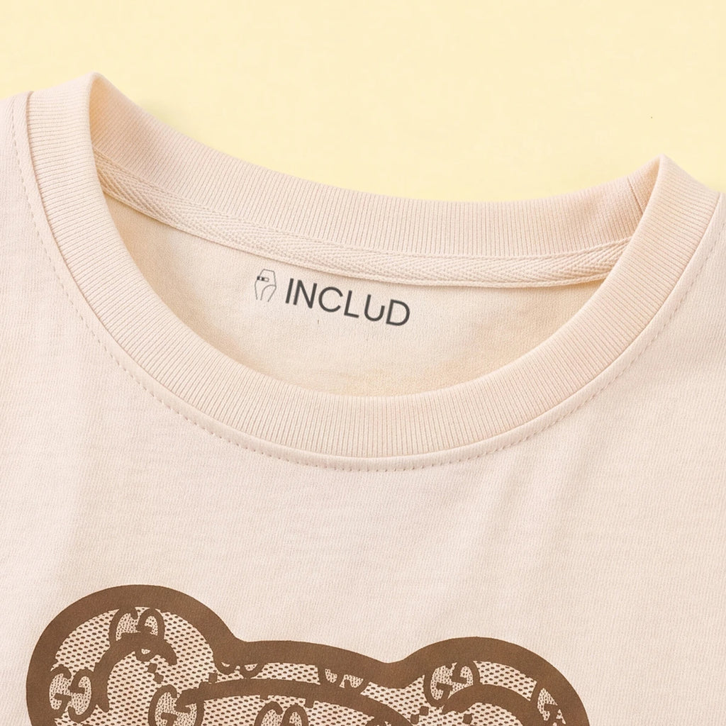 Girls Beige Typography Print T-Shirt With Legging Sets 2 pc. Sets
