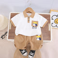 Boys Beige Puppy Printed Short Sleeve Polo T-Shirt With Shorts Sets 2 pc. Sets Beige 1-2 Y