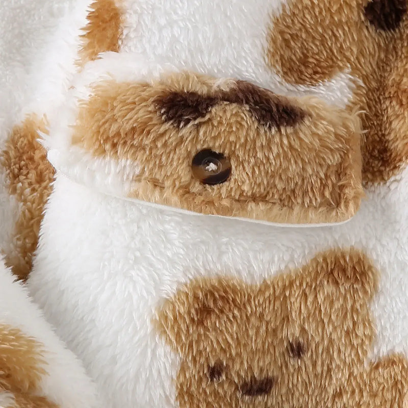 Boys White Long Sleeves Jacket With Self-Design Bear Patterns Coats & Jackets